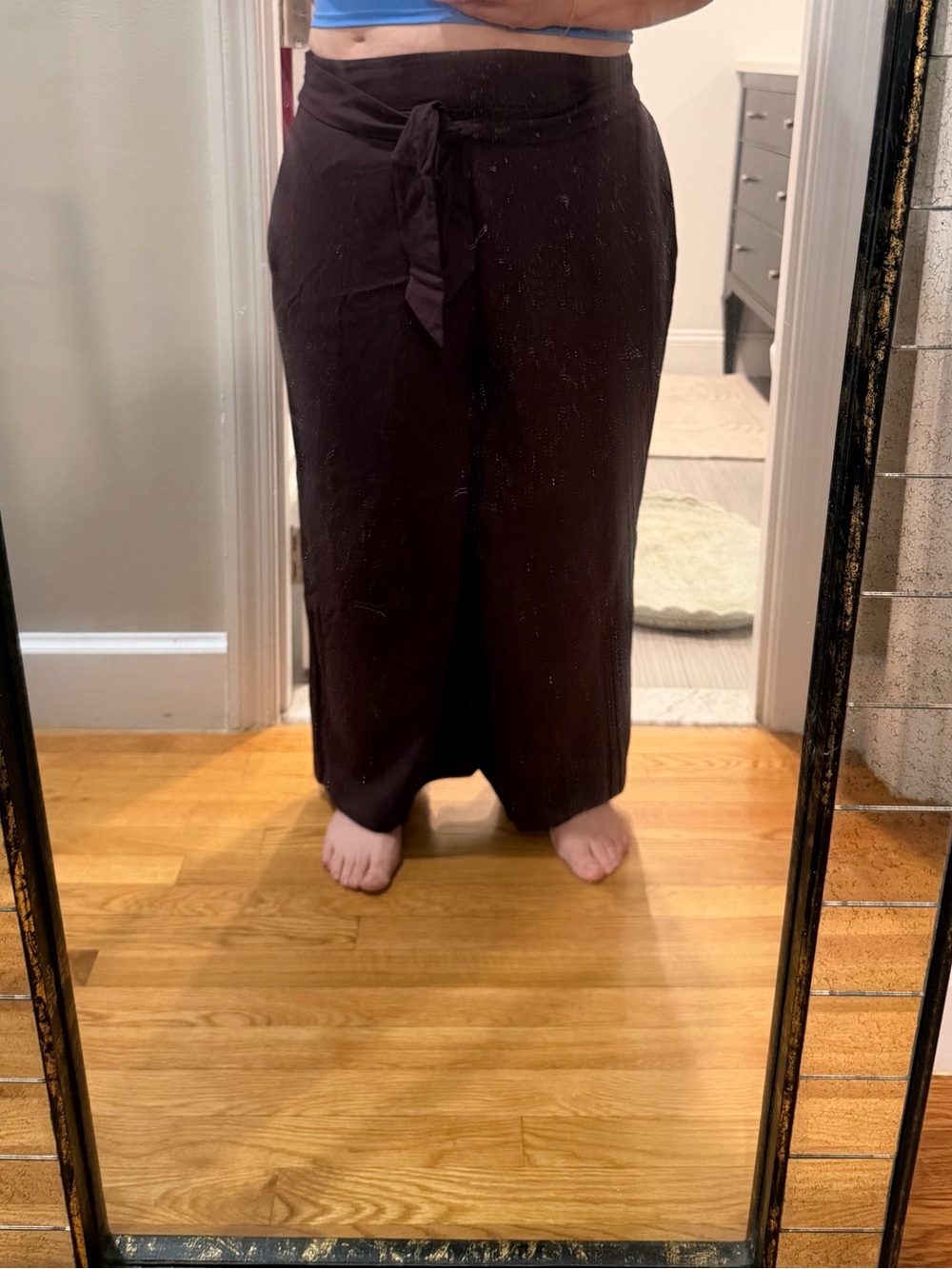 Leith Wide-Leg Tie-Waist Cropped Pants in Dark Brown